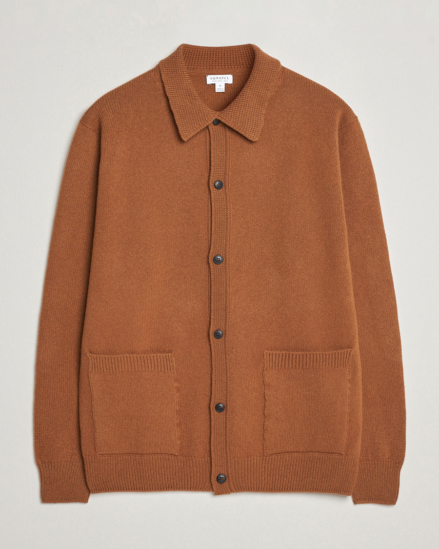 Herre | Gensere | Sunspel | Lambswool Jacket Dark Camel
