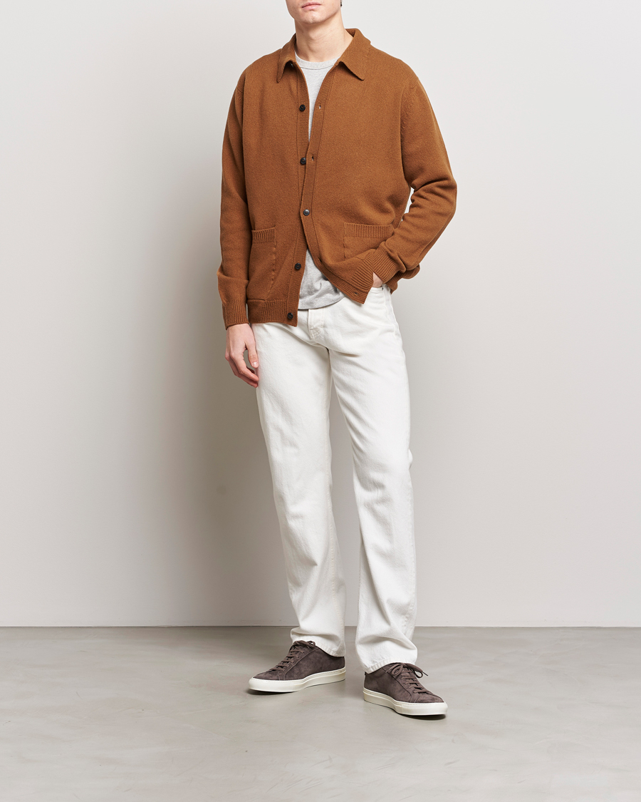 Herre | Gensere | Sunspel | Lambswool Jacket Dark Camel
