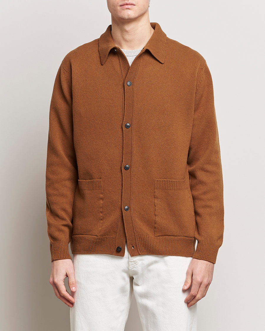 Herre | Gensere | Sunspel | Lambswool Jacket Dark Camel