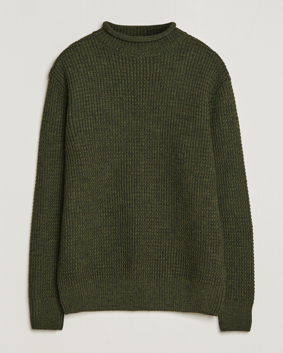 Herre | Gensere | Sunspel | Fisherman Merino Wool Jumper Dark Olive