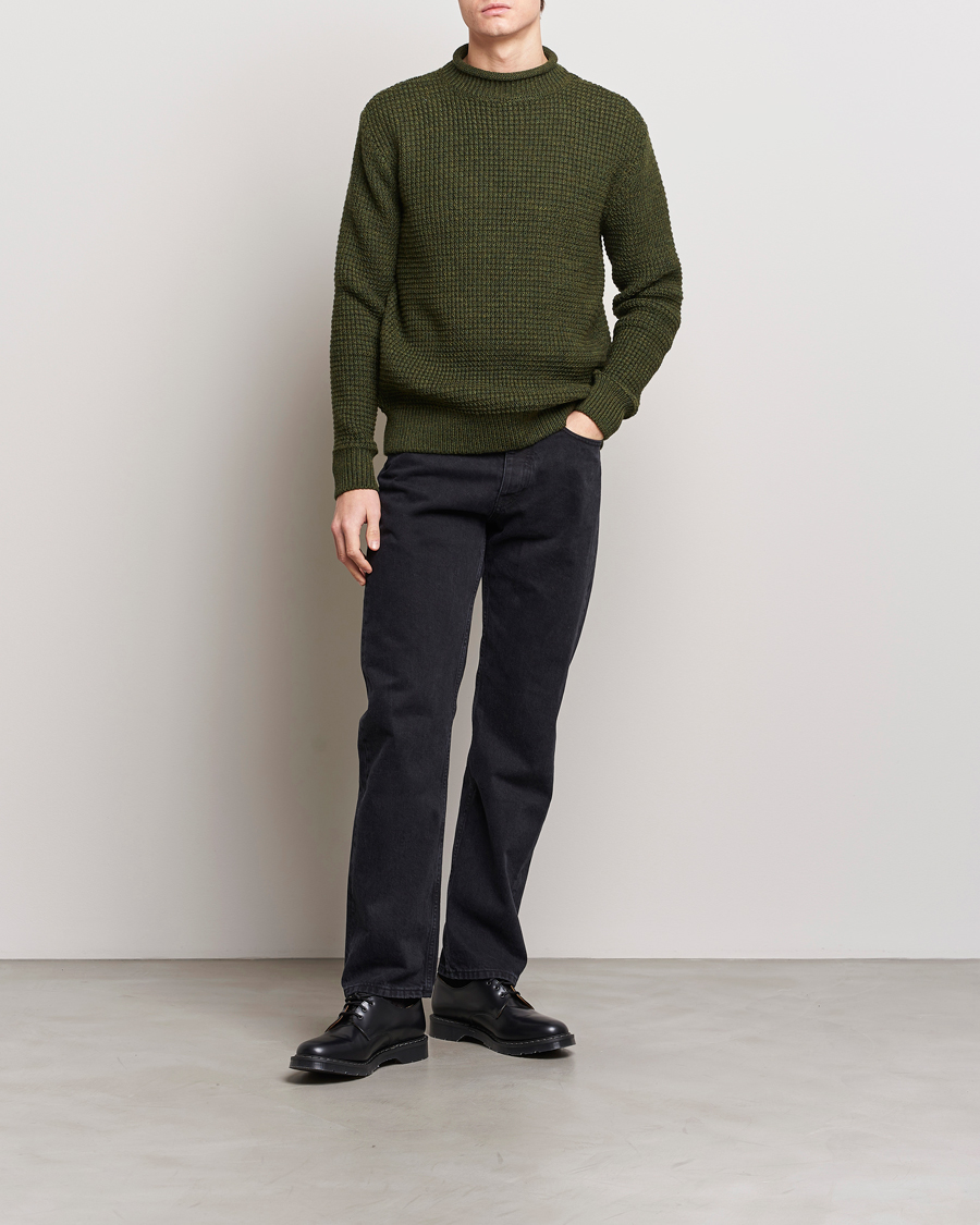 Herre | Gensere | Sunspel | Fisherman Merino Wool Jumper Dark Olive