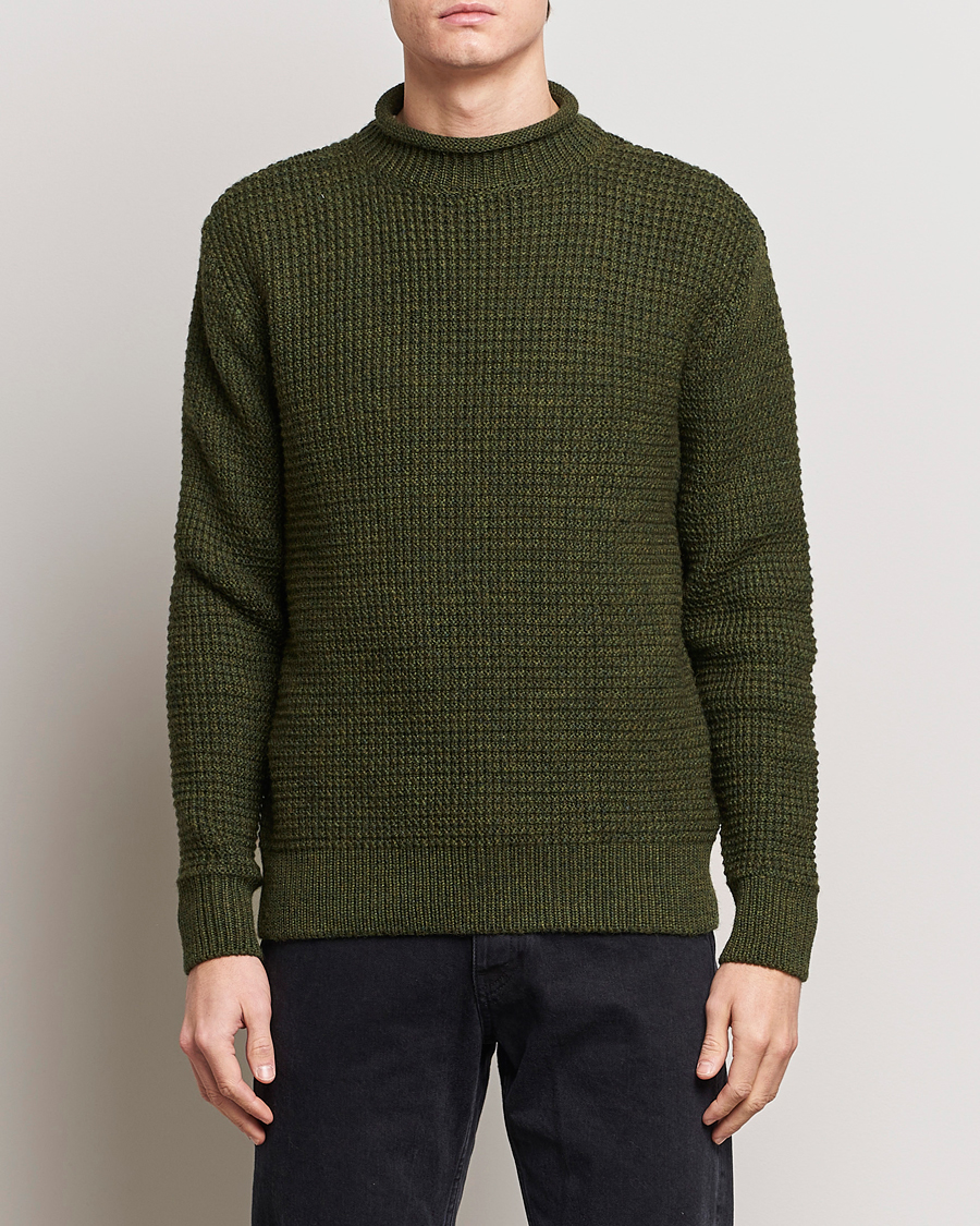 Herre | Gensere | Sunspel | Fisherman Merino Wool Jumper Dark Olive