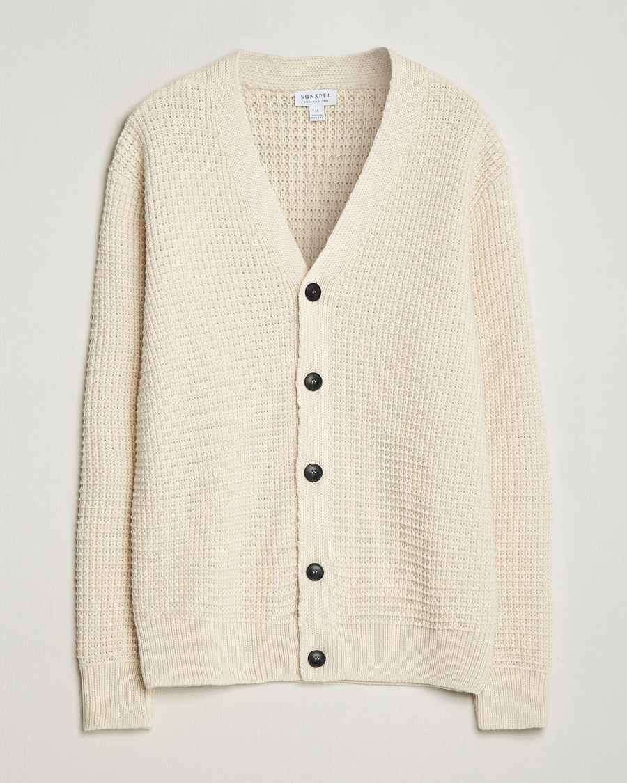 Herre | Gensere | Sunspel | Fisherman Merino Wool Cardigan Ecru