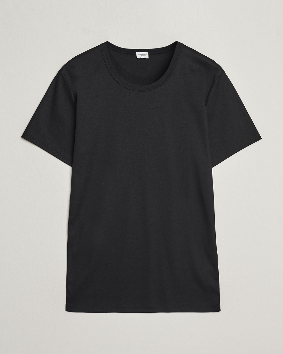 Herre |  | Zimmerli of Switzerland | Mercerized Cotton Crew Neck T-Shirt Black