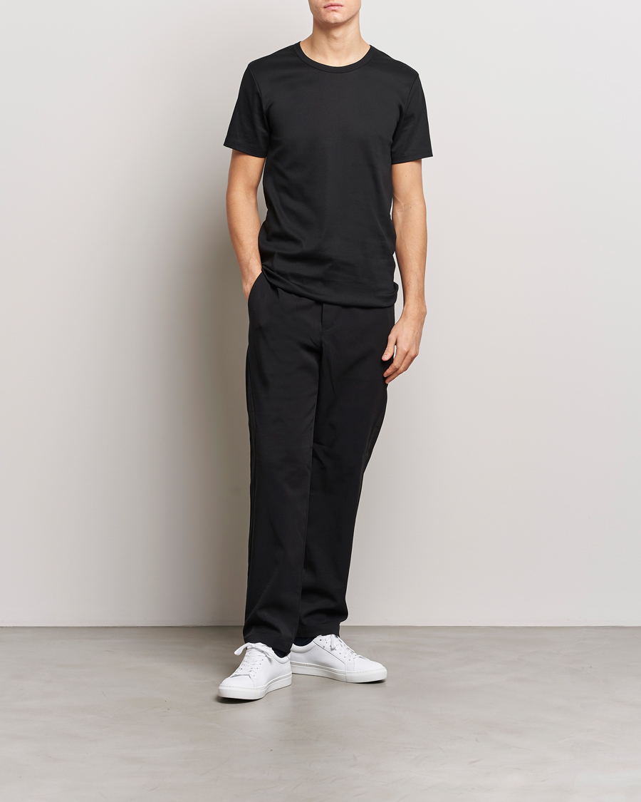 Herre | T-Shirts | Zimmerli of Switzerland | Mercerized Cotton Crew Neck T-Shirt Black