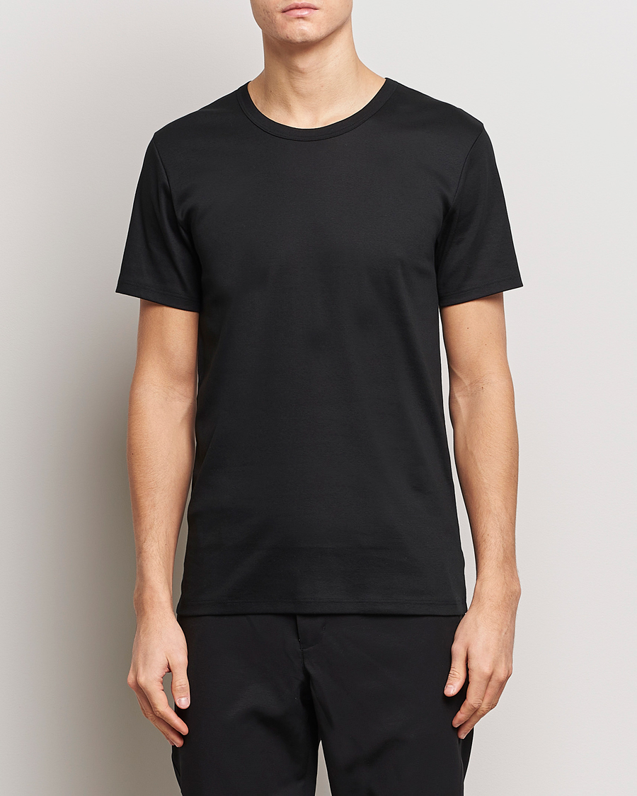 Herre | Svarte t-skjorter | Zimmerli of Switzerland | Mercerized Cotton Crew Neck T-Shirt Black