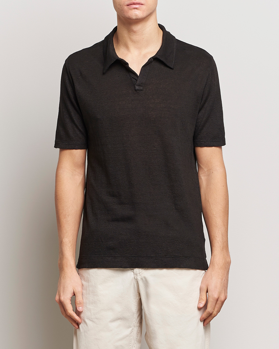 Herre | Italian Department | Massimo Alba | Aruba Linen Polo Washed Black