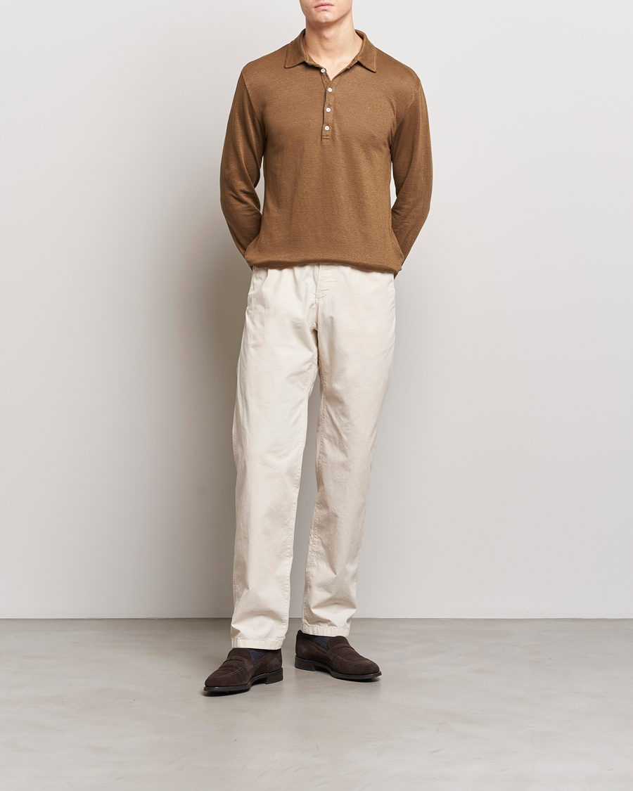 Herre | Gensere | Massimo Alba | Raya Long Sleeve Linen Polo Brown
