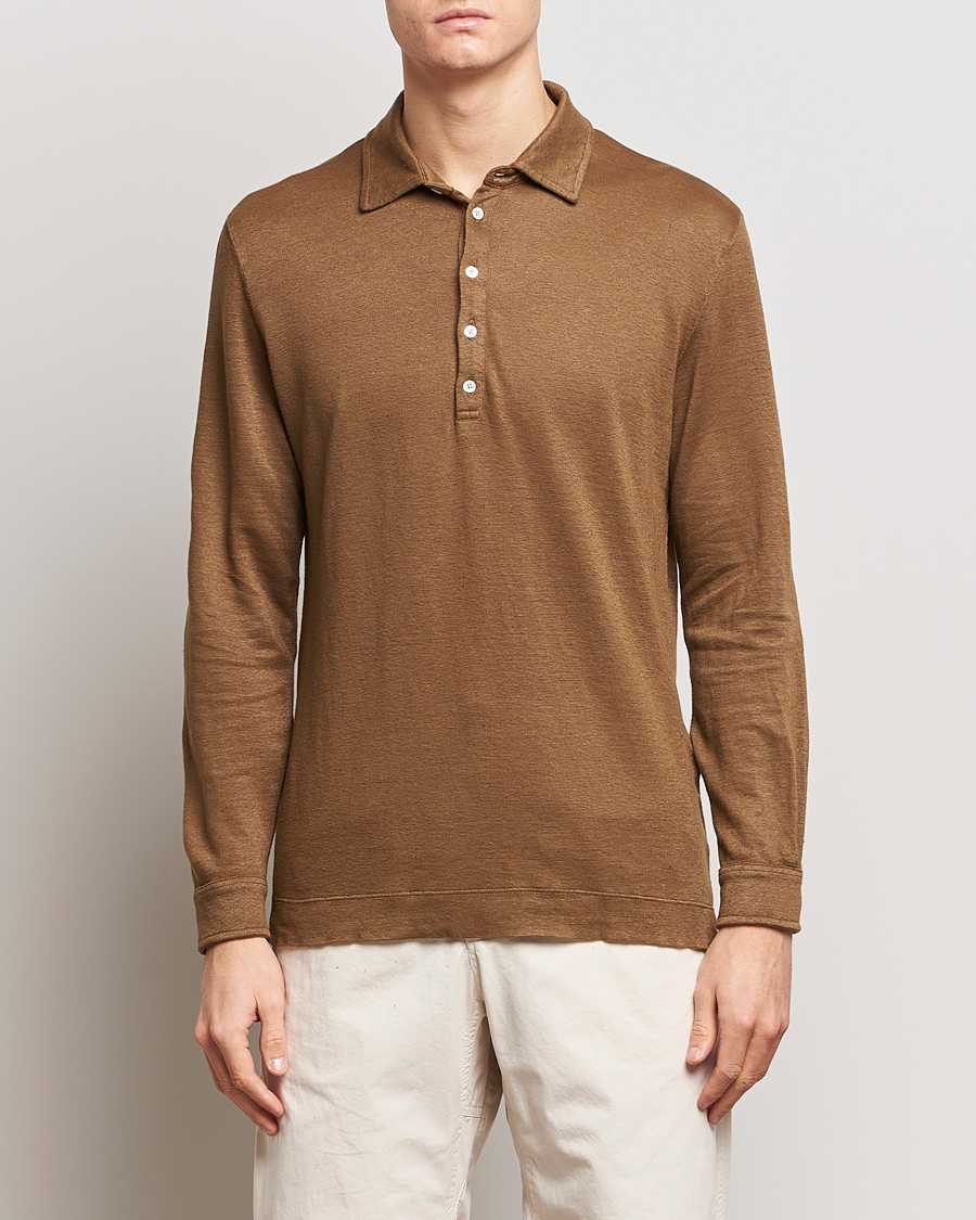 Herre | Klær | Massimo Alba | Raya Long Sleeve Linen Polo Brown