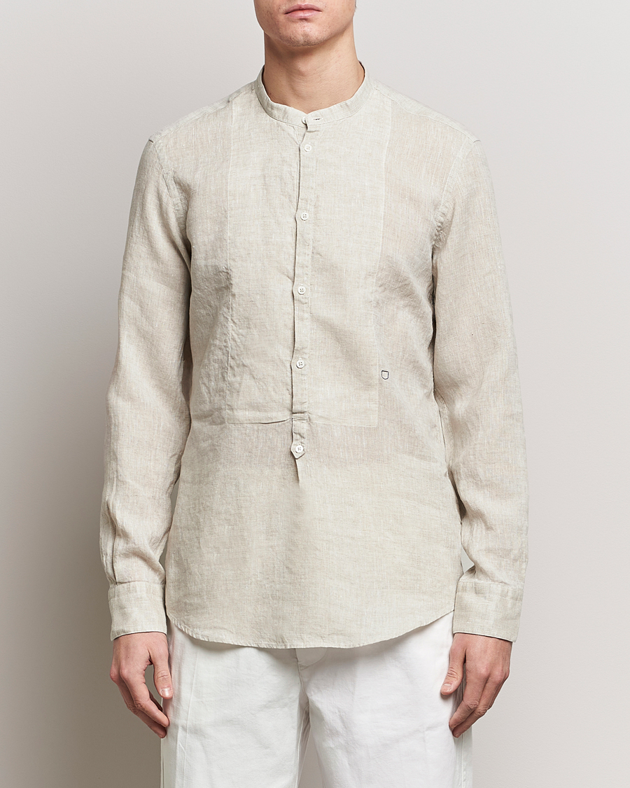 Herre | Linskjorter | Massimo Alba | Kos Grandad Collar Linen Shirt Light Beige