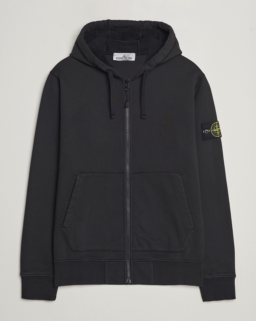 Herre | Gensere | Stone Island | Garment Dyed Cotton Fleece Full Zip Hood Black