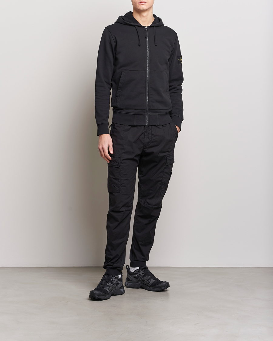 Herre | Gensere | Stone Island | Garment Dyed Cotton Fleece Full Zip Hood Black