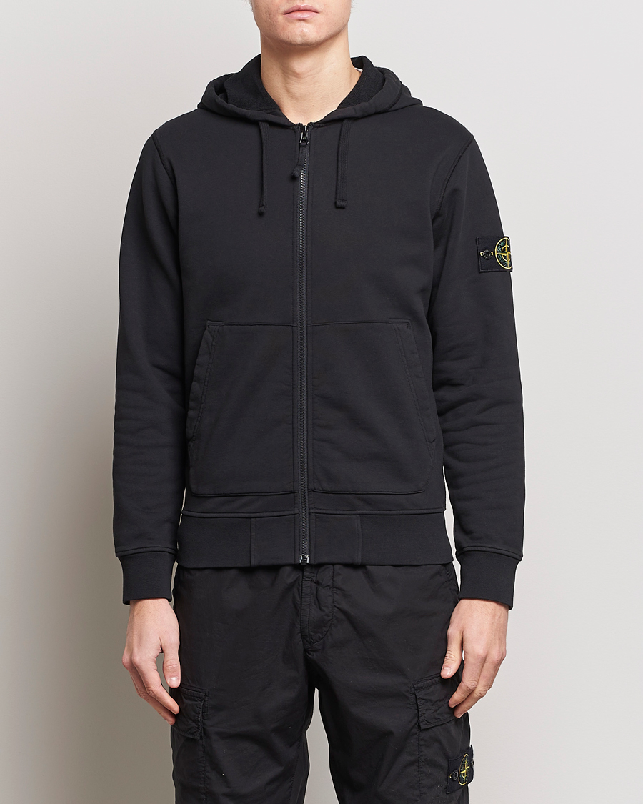 Herre |  | Stone Island | Garment Dyed Cotton Fleece Full Zip Hood Black