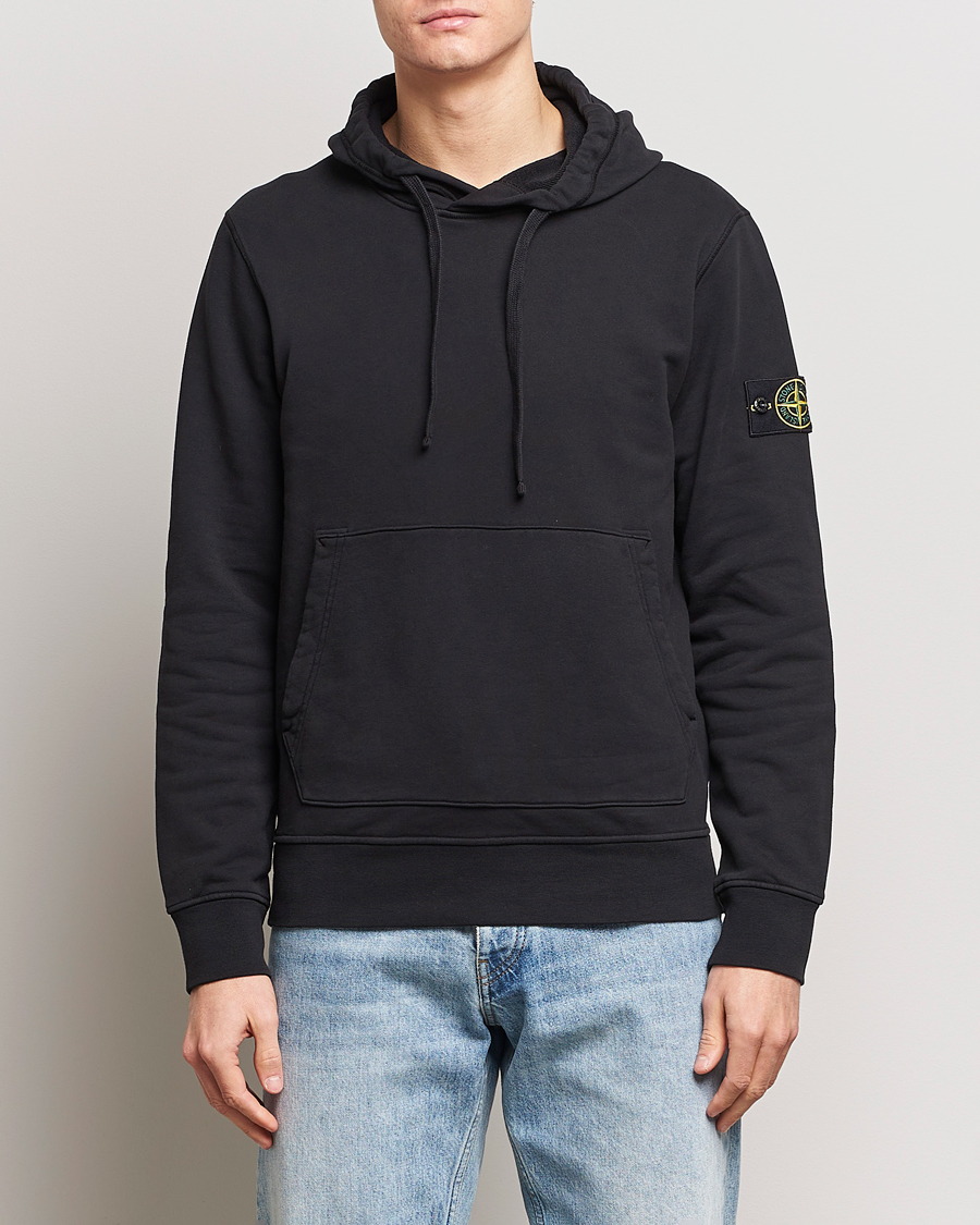 Men | Stone Island | Stone Island | Garment Dyed Cotton Fleece Hood Black