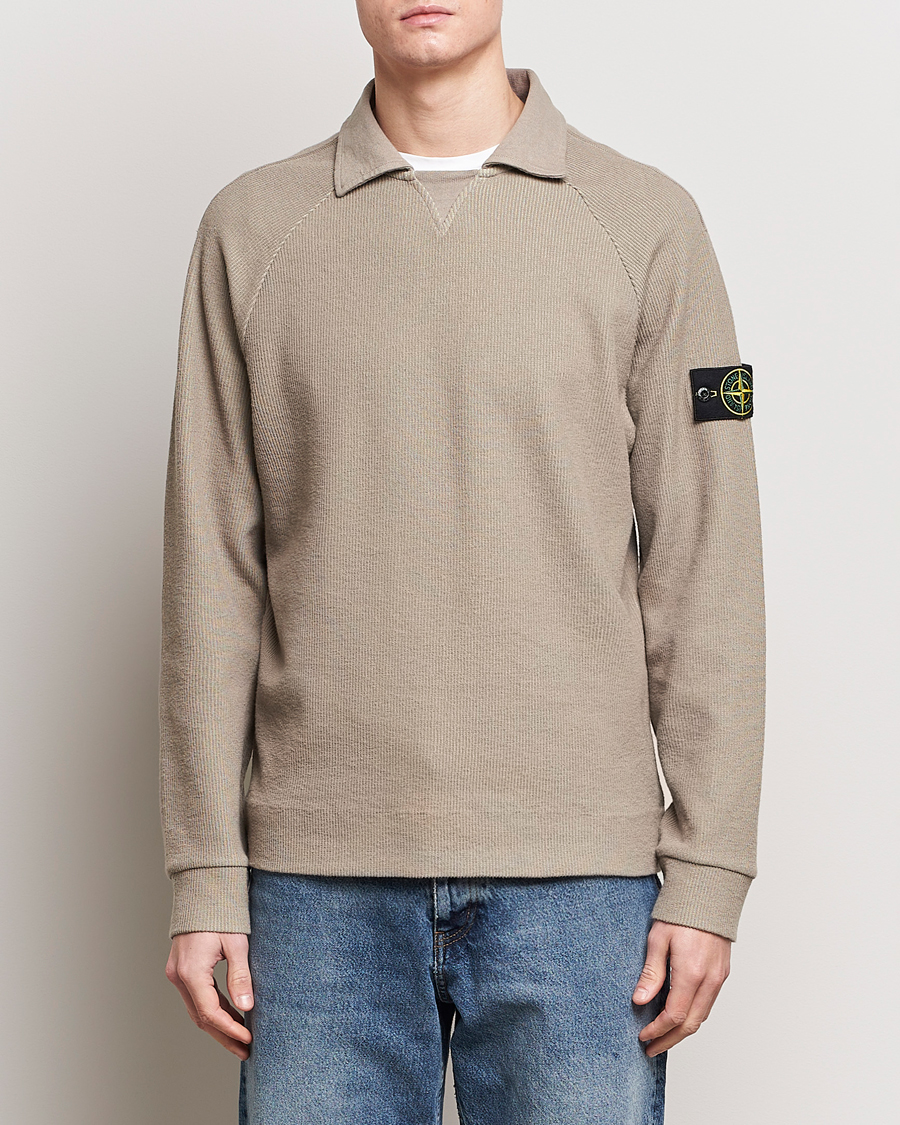 Herre | Stone Island | Stone Island | Cotton Nylon Ribbed Fleece Poloshirt Dove Grey