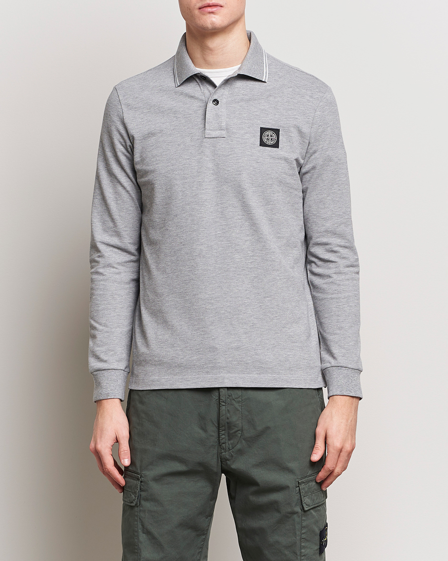 Herre | Langærmede polotrøjer | Stone Island | Organic Cotton Stretch Pique Melange Grey