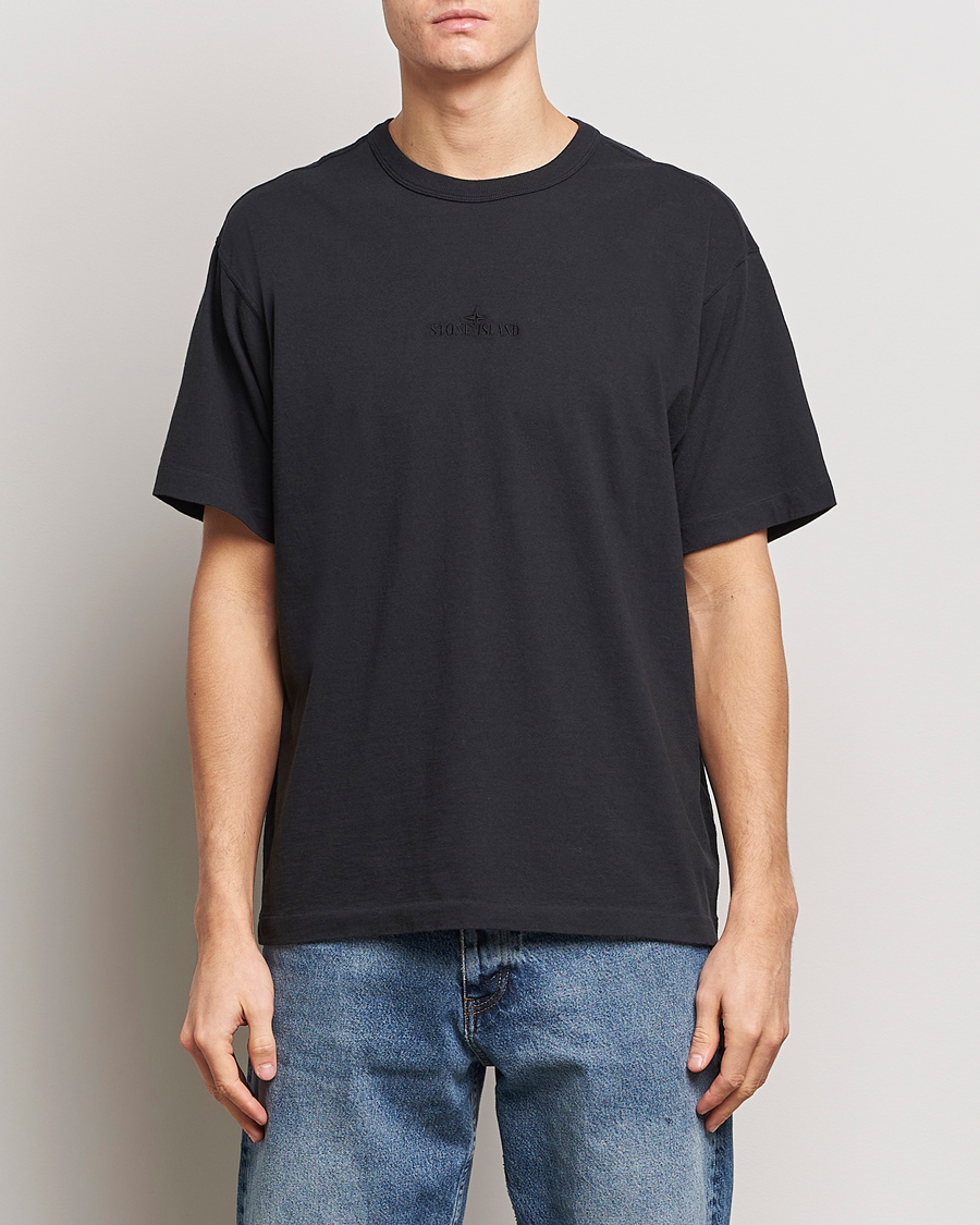 Herre | Svarte t-skjorter | Stone Island | Organic Cotton Fissato Effect Center Logo T-Shirt Black