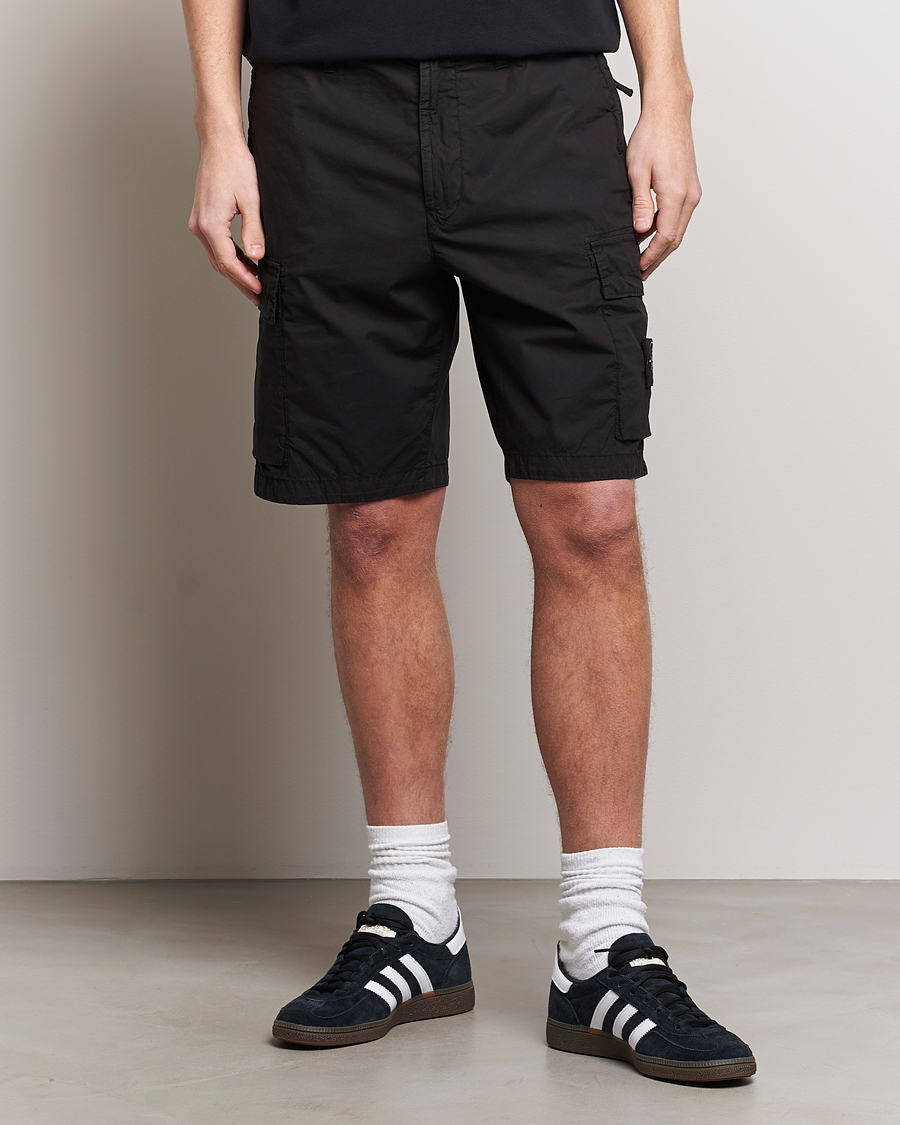 Herre |  | Stone Island | Stretch Cotton Tela Regular Fit Cargo Shorts Black