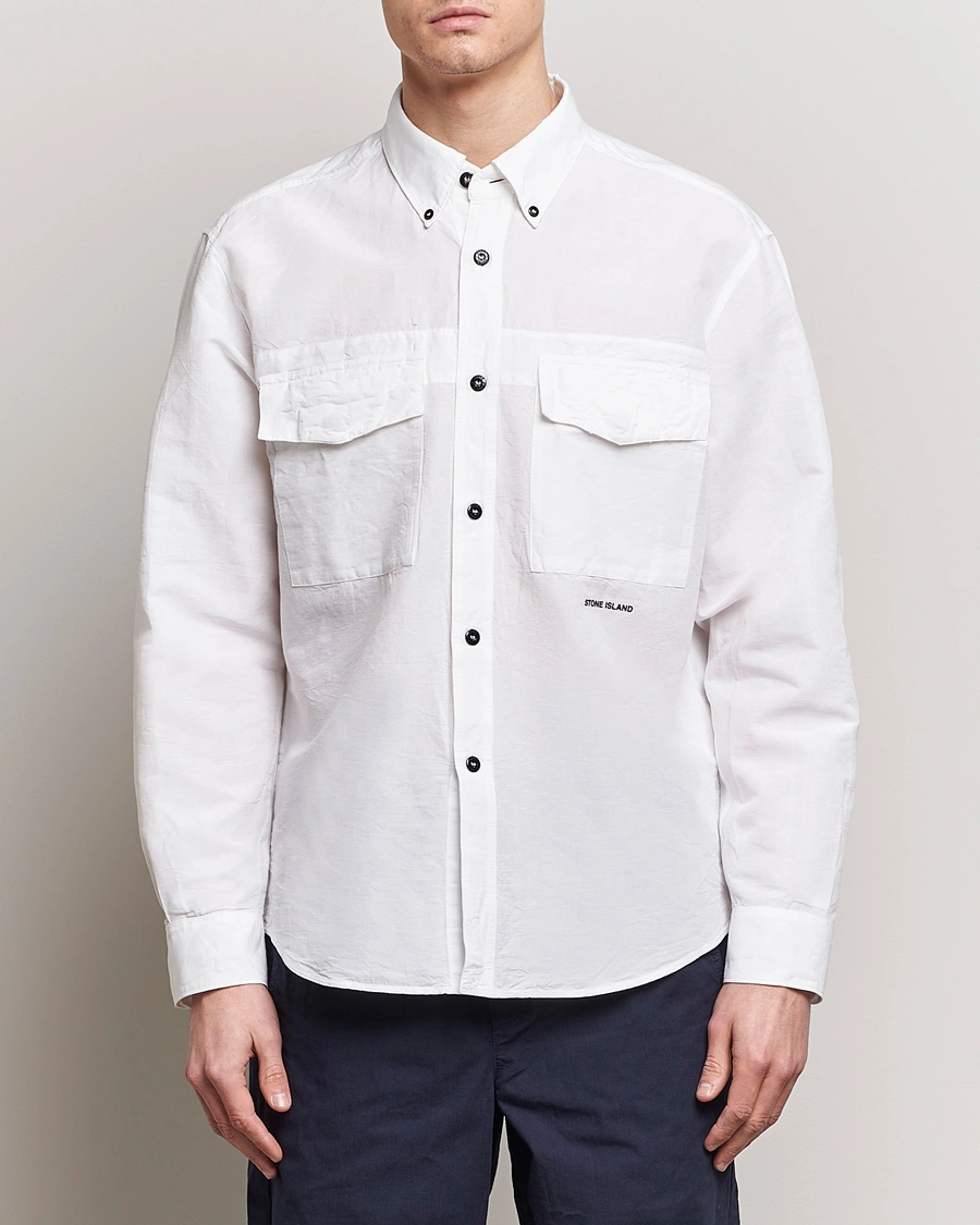 Herr |  | Stone Island | Cotton/Hemp Pocket Overshirt White