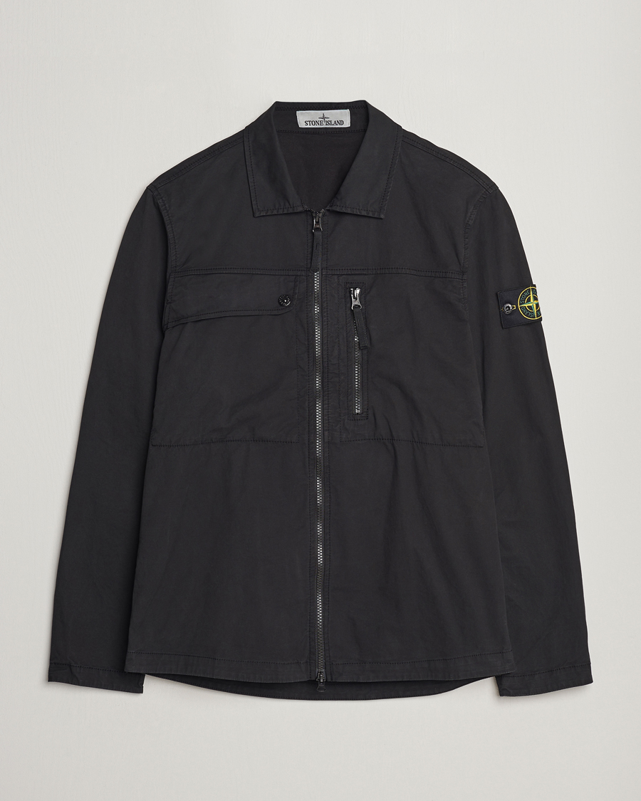 Herre | Skjorter | Stone Island | Cotton Twill Stretch Zip Overshirt Black