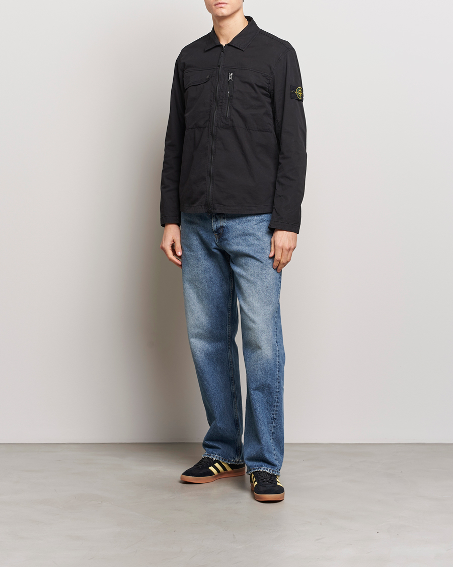 Herre | Skjorter | Stone Island | Cotton Twill Stretch Zip Overshirt Black