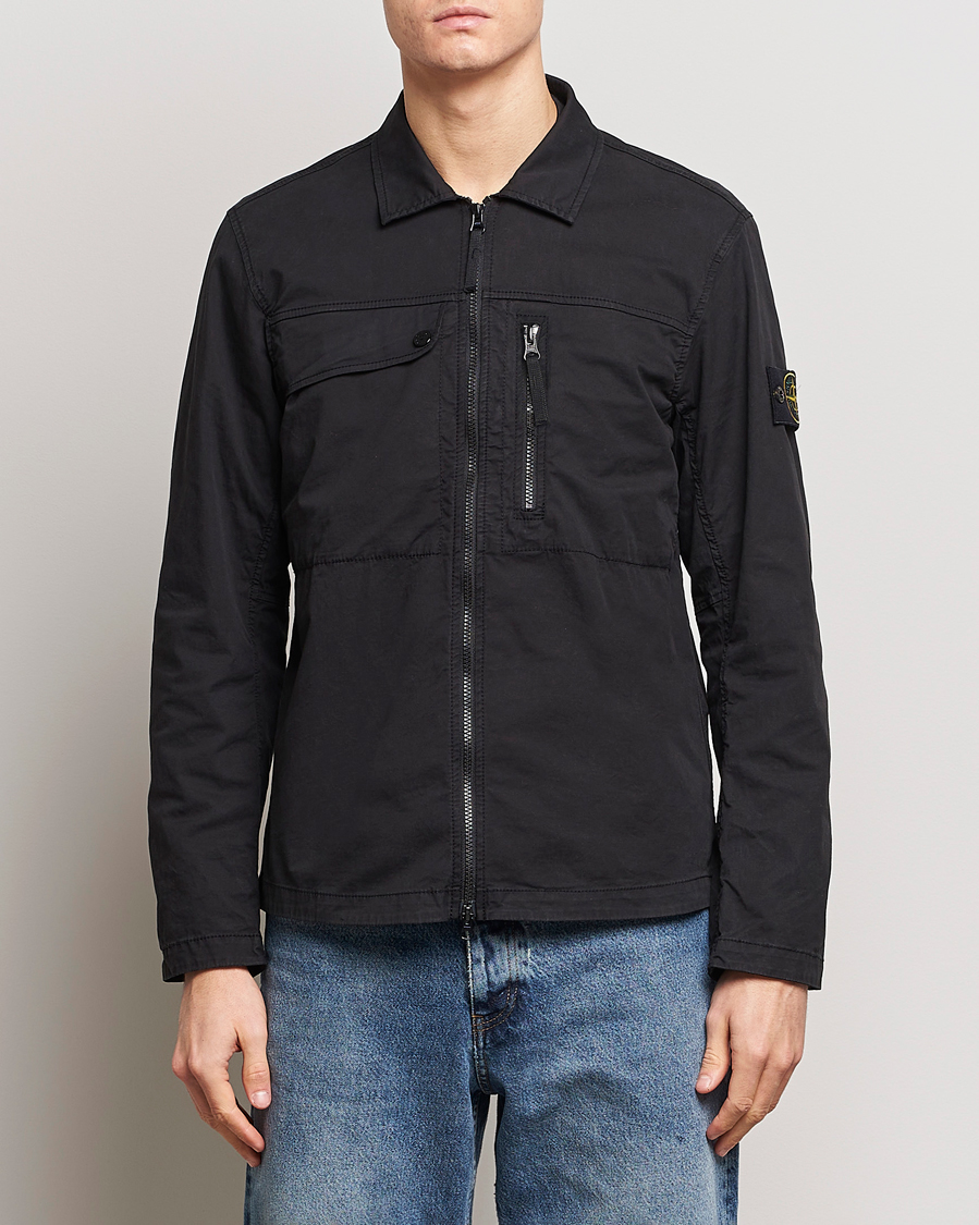 Herre | Stone Island | Stone Island | Cotton Twill Stretch Zip Overshirt Black