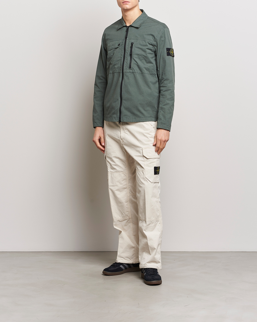 Herre | Skjorter | Stone Island | Cotton Twill Stretch Zip Overshirt Musk