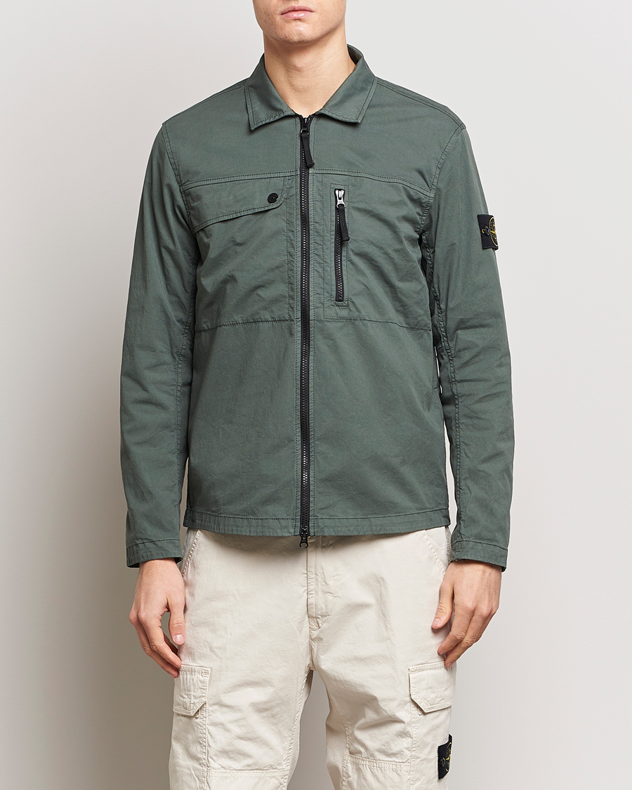 Herre | Skjorter | Stone Island | Cotton Twill Stretch Zip Overshirt Musk