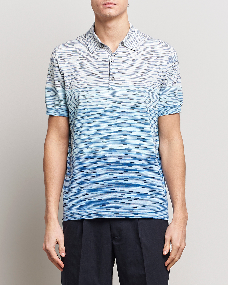 Herre |  | Missoni | Space Dyed Knitted Polo White/Blue