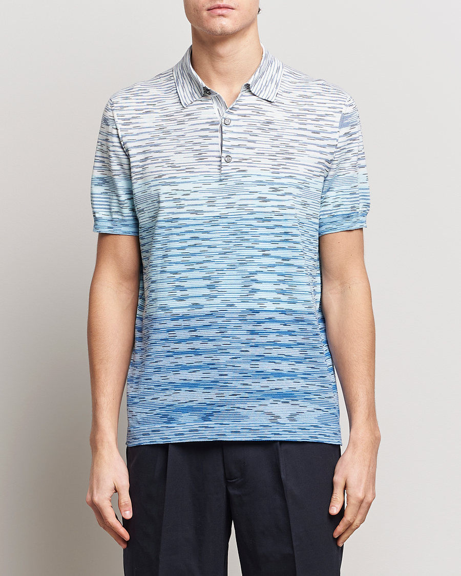 Herre | Pikéer | Missoni | Space Dyed Knitted Polo White/Blue