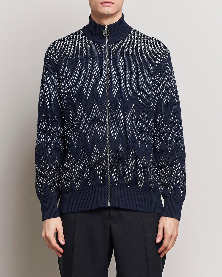 Herre | Italian Department | Missoni | Chevron Full Zip Cardigan Jacket Navy