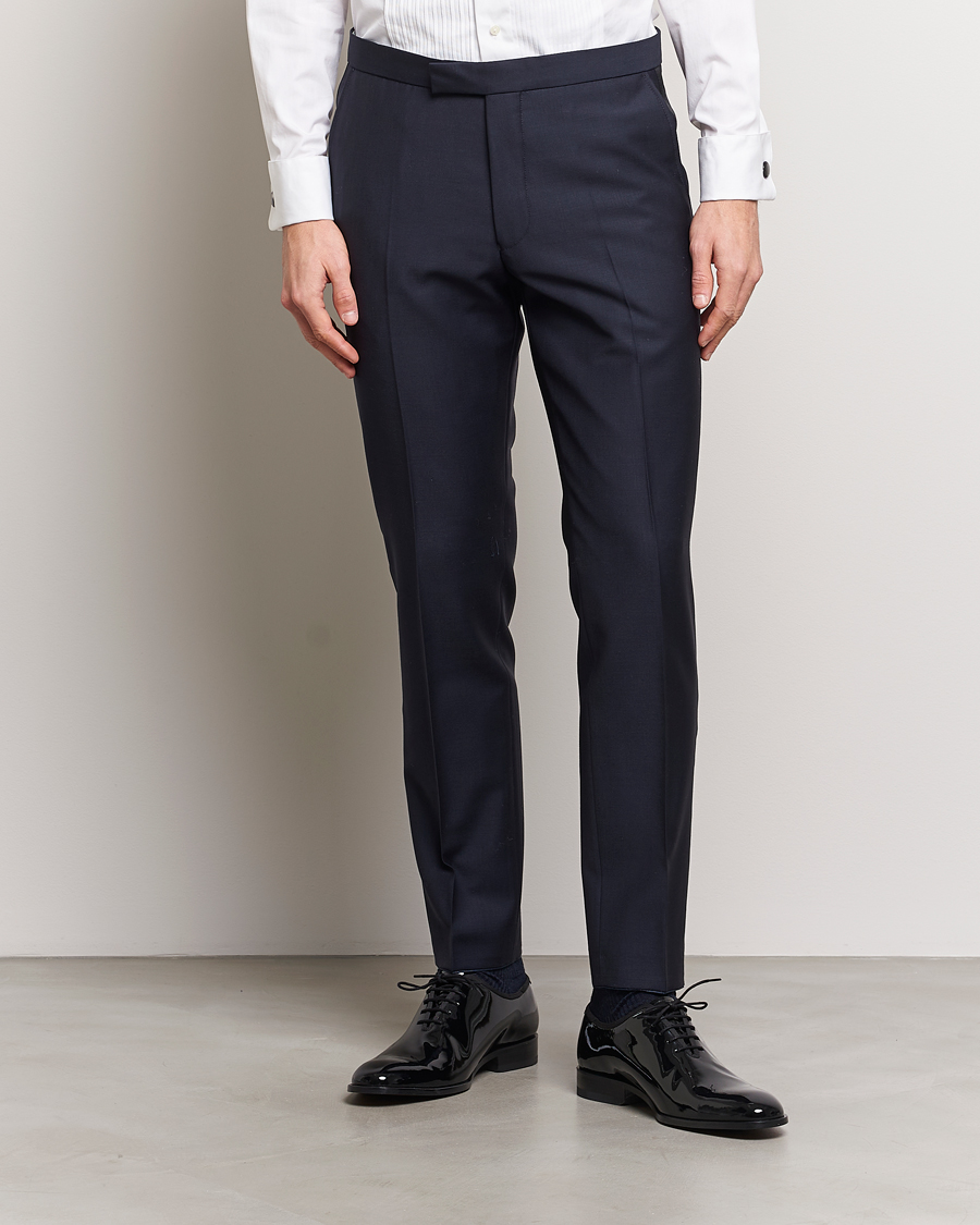 Herre | Bukser | Oscar Jacobson | Denz Wool Tuxedo Trousers Navy