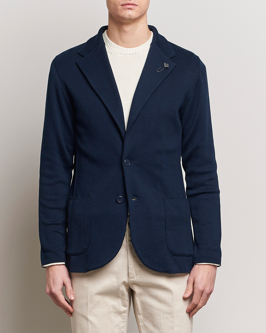Herre | Strikkede blazere | Lardini | Knitted Cotton Blazer Navy