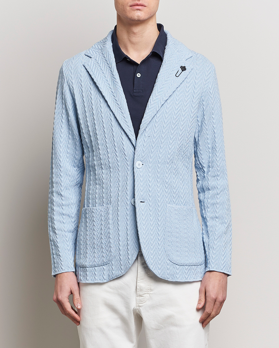 Herre |  | Lardini | Knitted Structure Cotton Blazer Light Blue