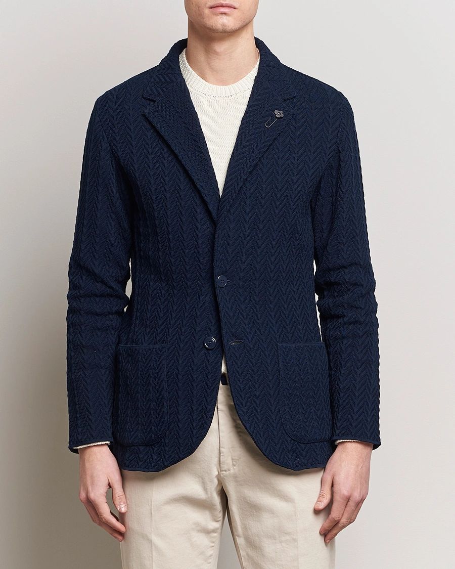 Herre | Strikkede blazere | Lardini | Knitted Structure Cotton Blazer Navy