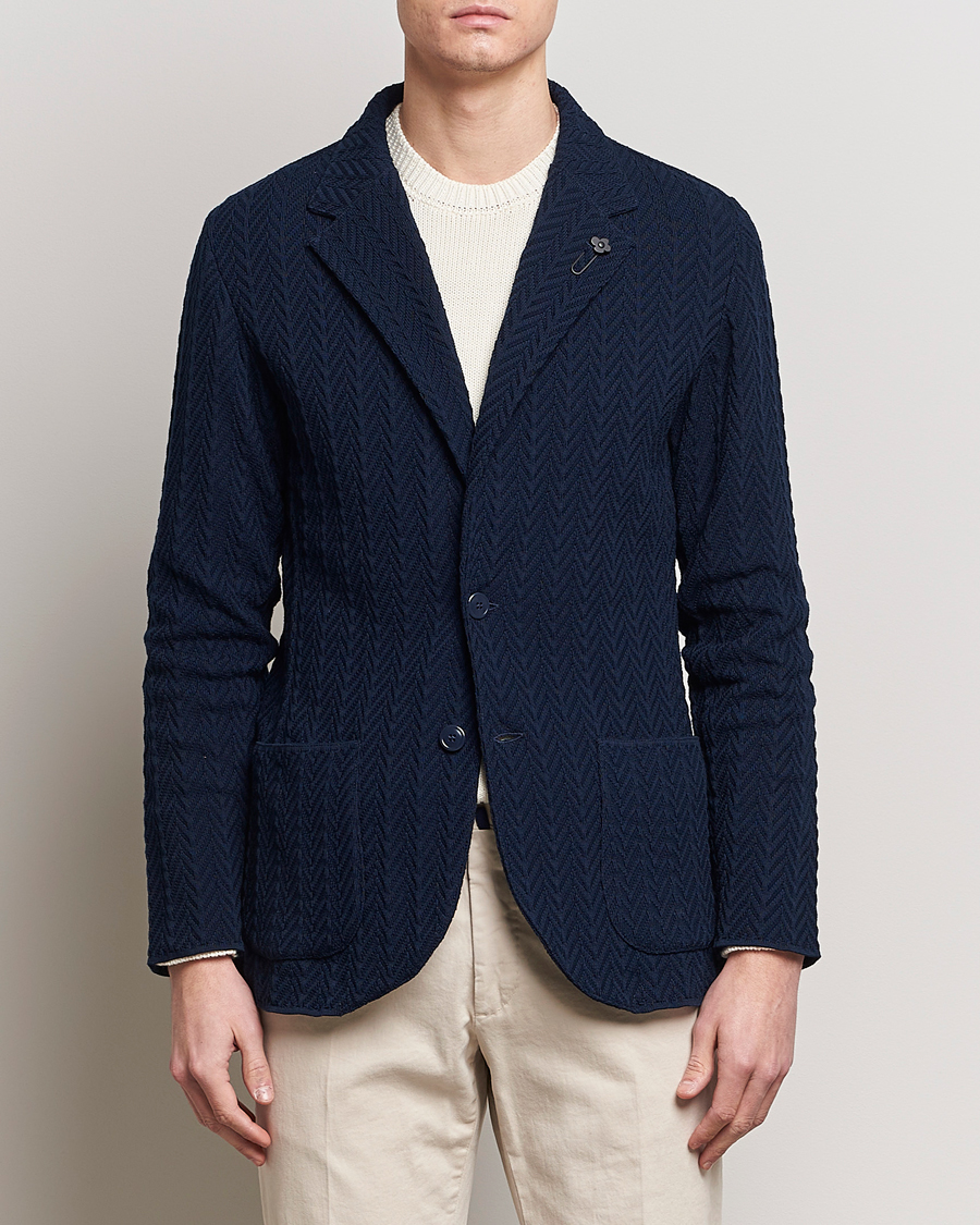 Herre | Jakke og bukse | Lardini | Knitted Structure Cotton Blazer Navy