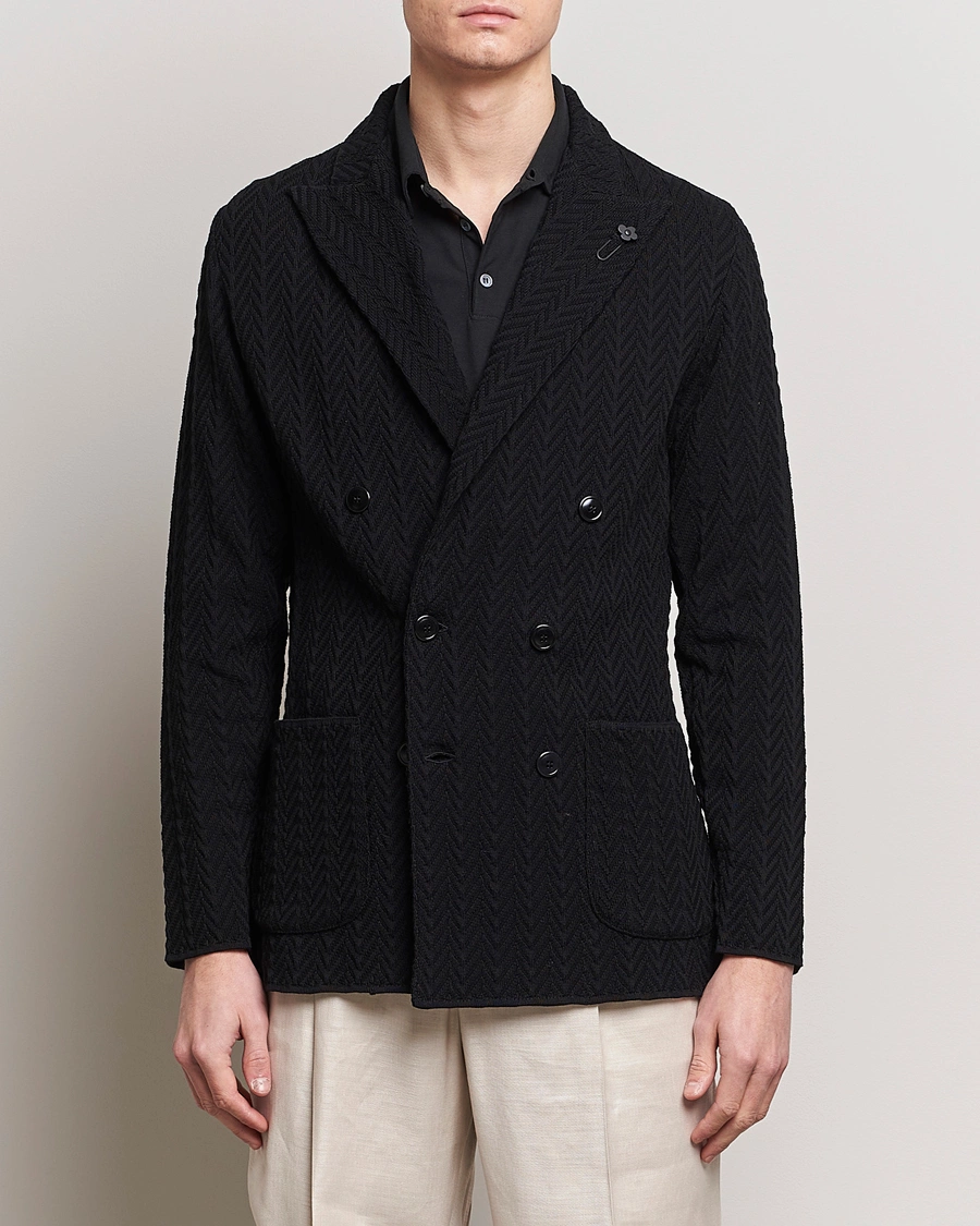 Herre |  | Lardini | Double Breasted Structured Knitted Blazer Black