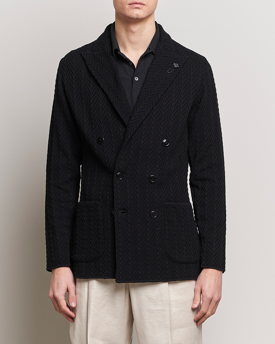 Herre | Klær | Lardini | Double Breasted Structured Knitted Blazer Black