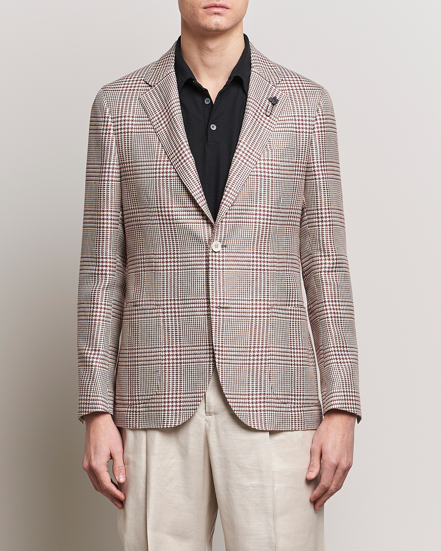 Herre | Italian Department | Lardini | Checked Cotton/Linen Patch Pocket Blazer Beige