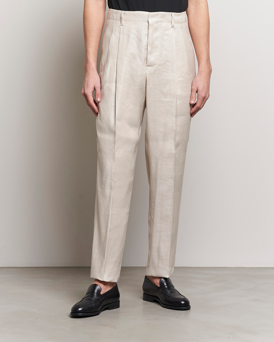Herre |  | Lardini | Atos Pleated Linen Trousers Beige