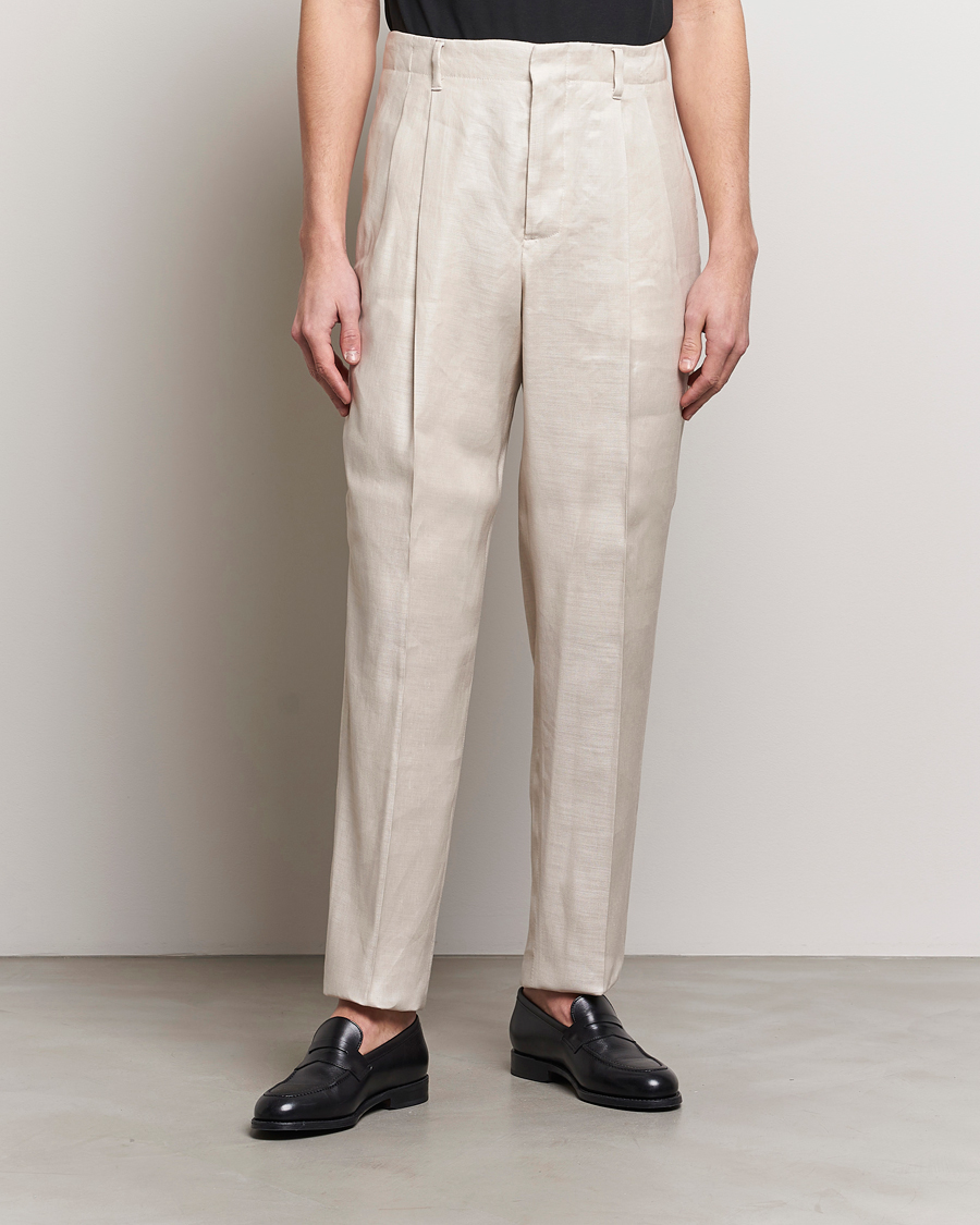 Herre | Klær | Lardini | Atos Pleated Linen Trousers Beige