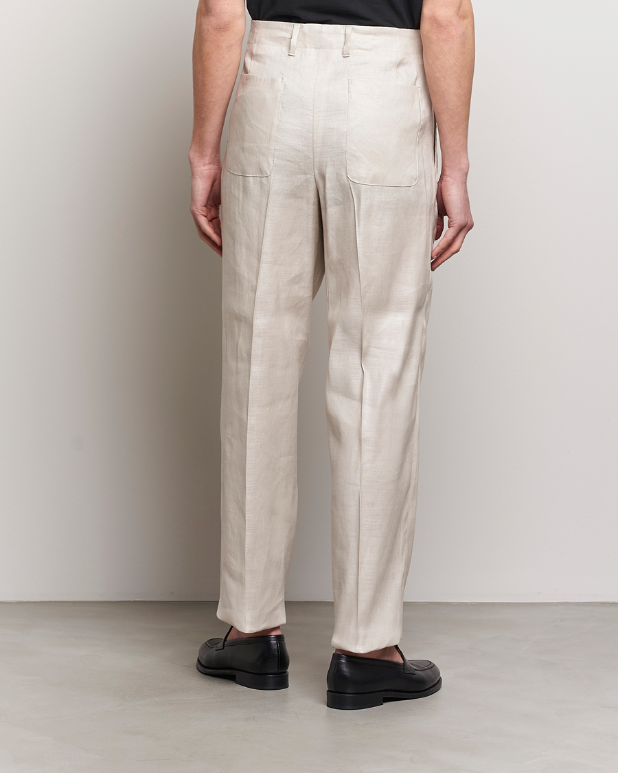 Herre | Bukser | Lardini | Atos Pleated Linen Trousers Beige