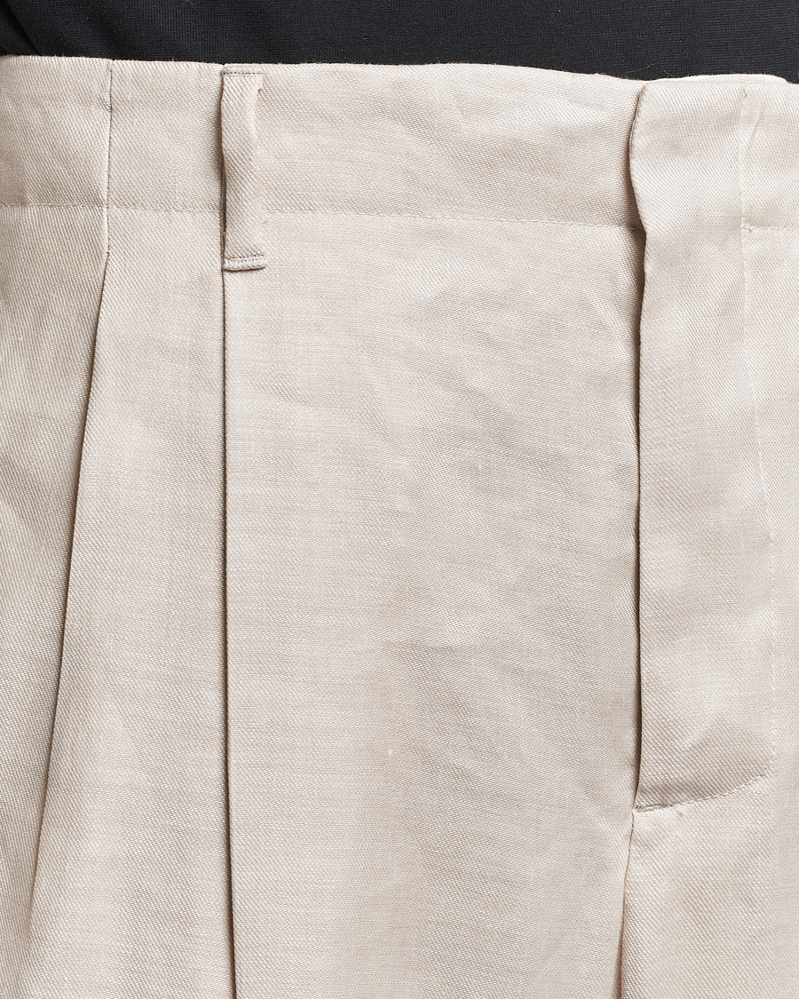 Herre | Bukser | Lardini | Atos Pleated Linen Trousers Beige