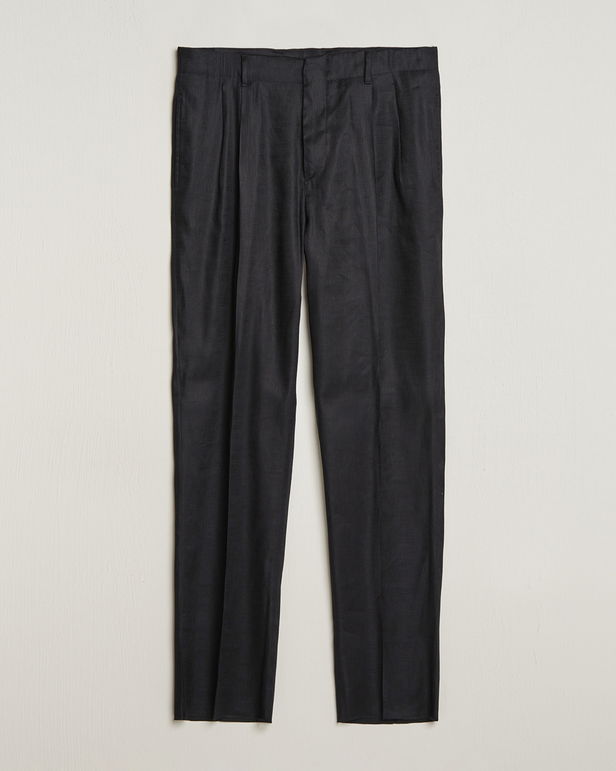 Herre | Bukser | Lardini | Atos Pleated Linen Trousers Black