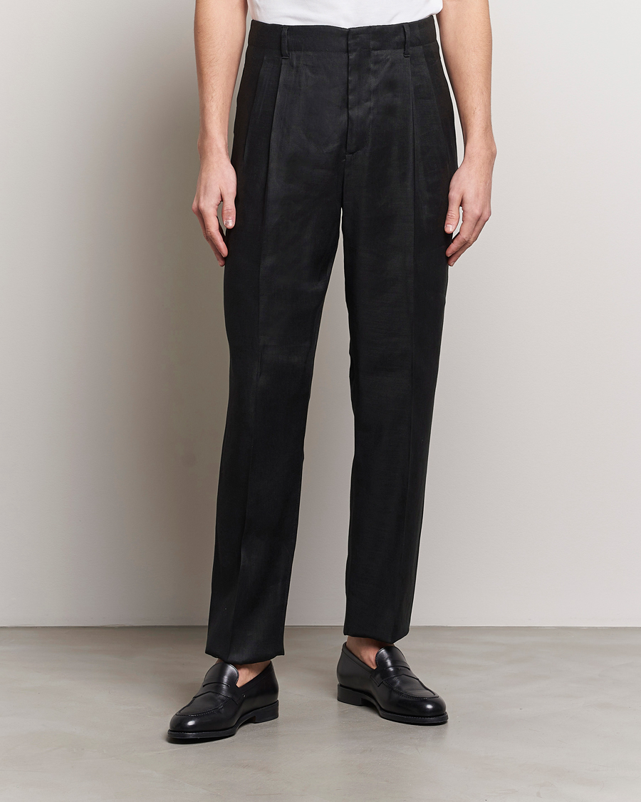 Herre | Linbukser | Lardini | Atos Pleated Linen Trousers Black