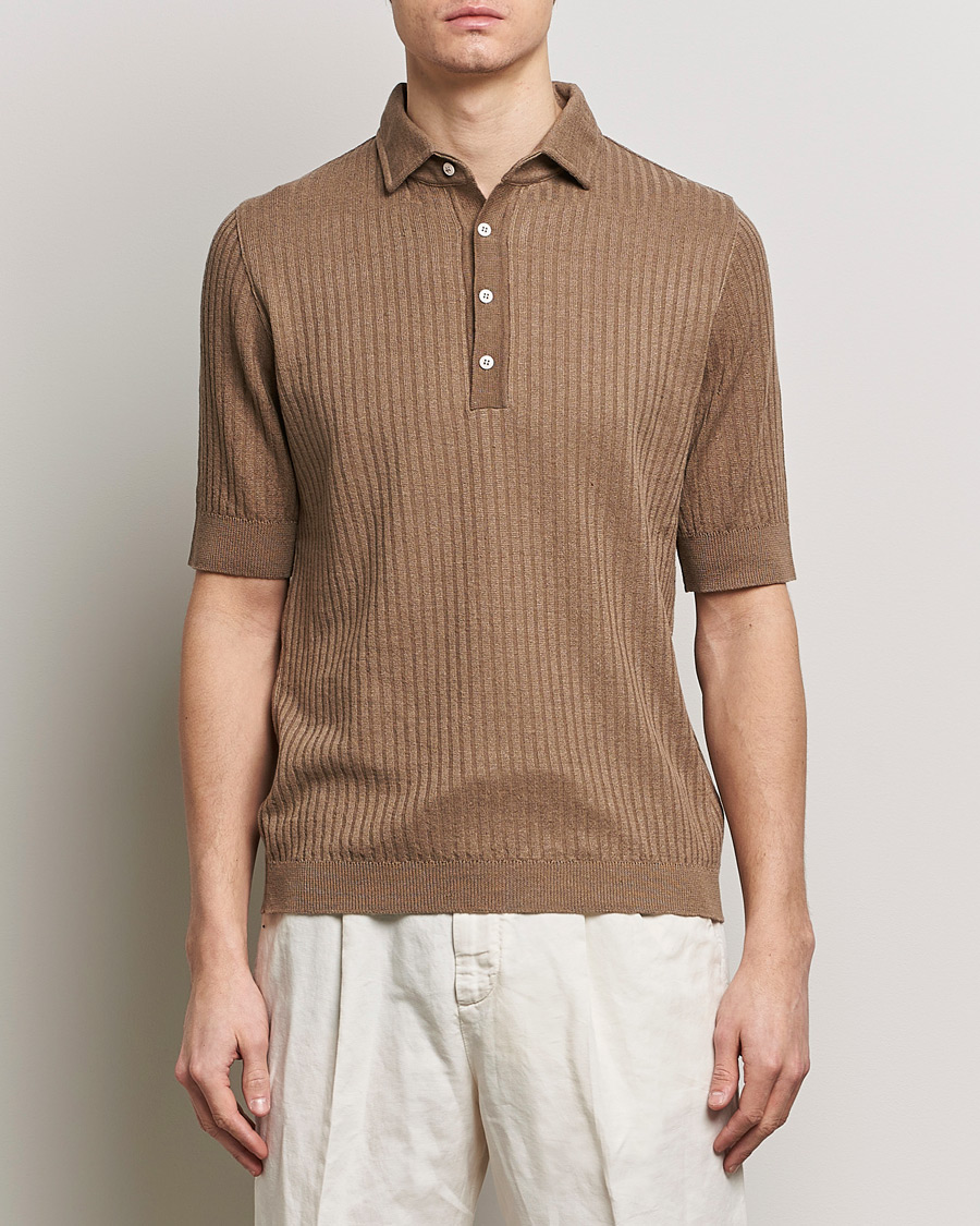 Herre | Pikéer | Lardini | Structured Linen/Cotton Polo Brown