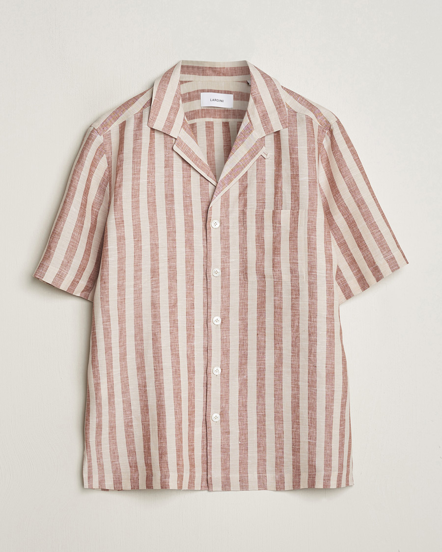 Herre | Skjorter | Lardini | Striped Short Sleeve Linen Shirt Beige/Red