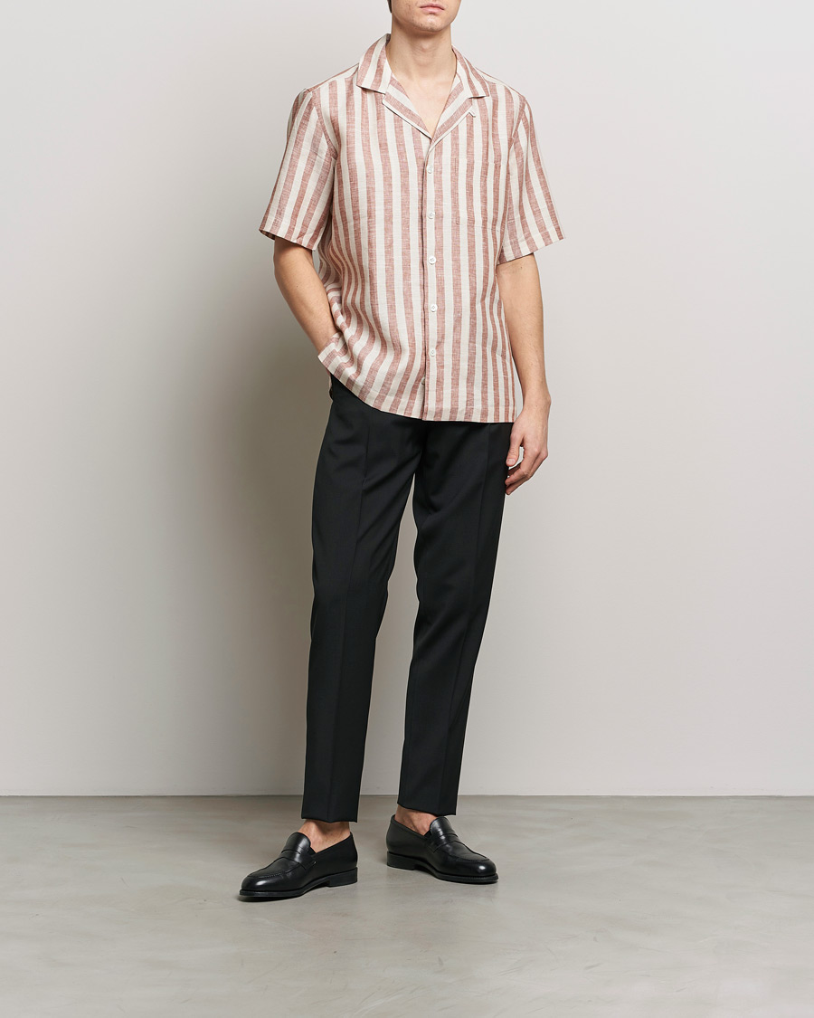 Herre | Skjorter | Lardini | Striped Short Sleeve Linen Shirt Beige/Red