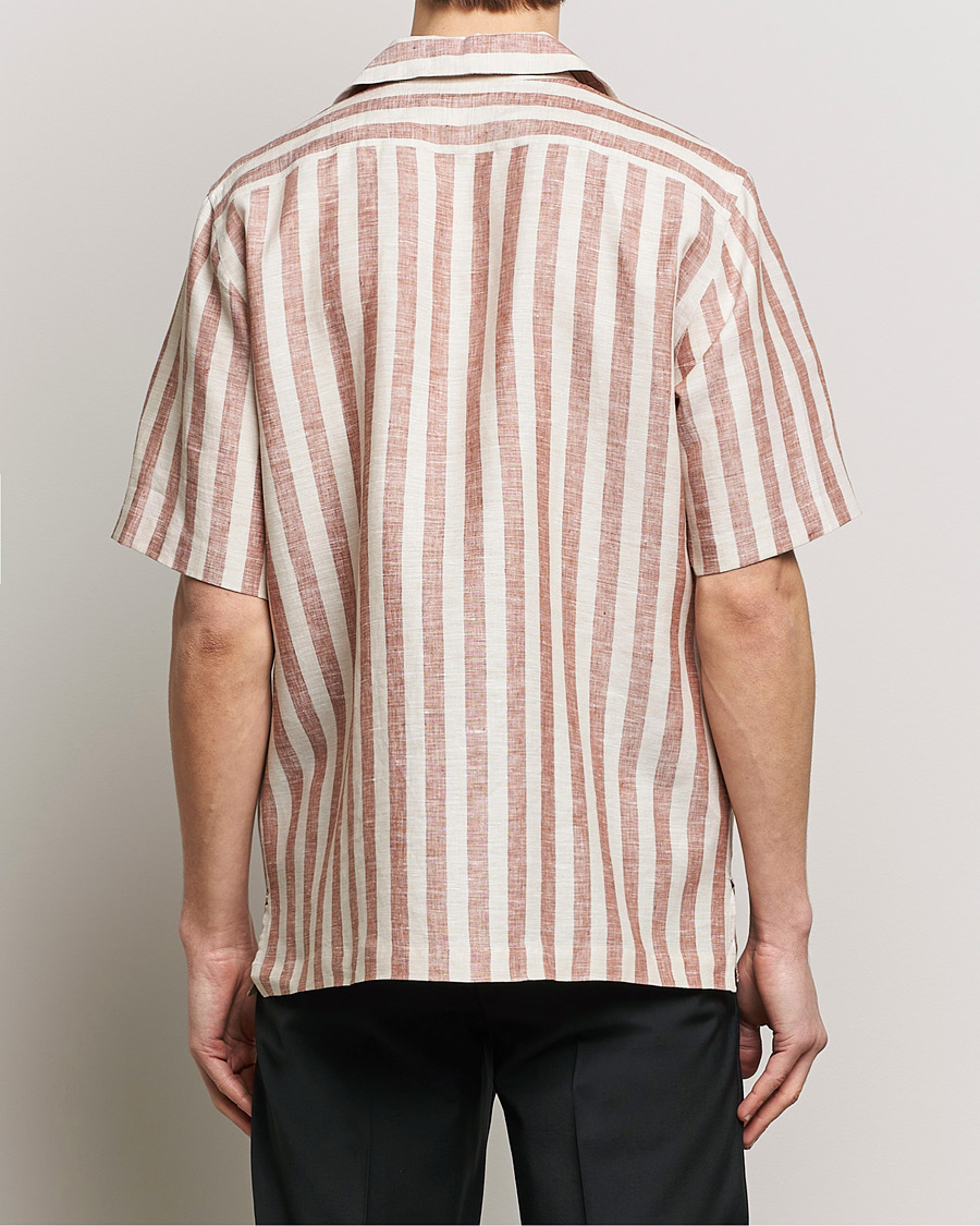 Herre | Skjorter | Lardini | Striped Short Sleeve Linen Shirt Beige/Red