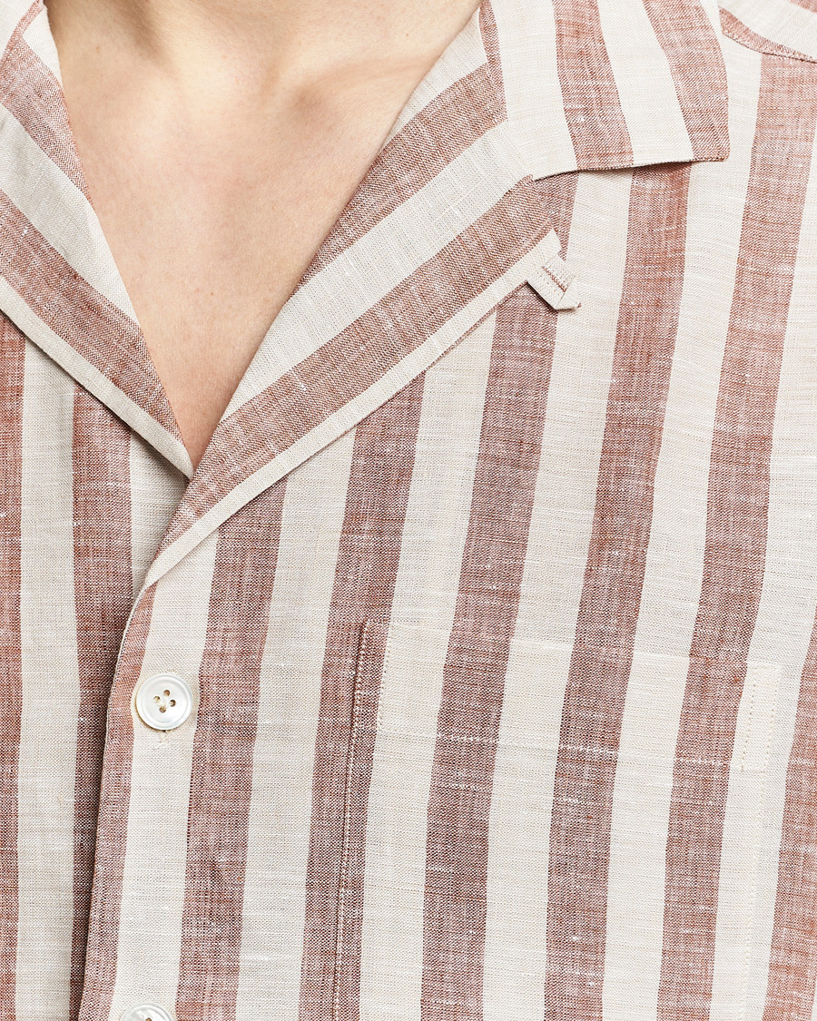 Herre | Skjorter | Lardini | Striped Short Sleeve Linen Shirt Beige/Red